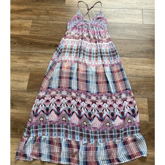 Anna Sui X O'Neill Maxi Dress Womens Med Purple Cloud Burst Chiffon Beachy Boho - Picture 12 of 12